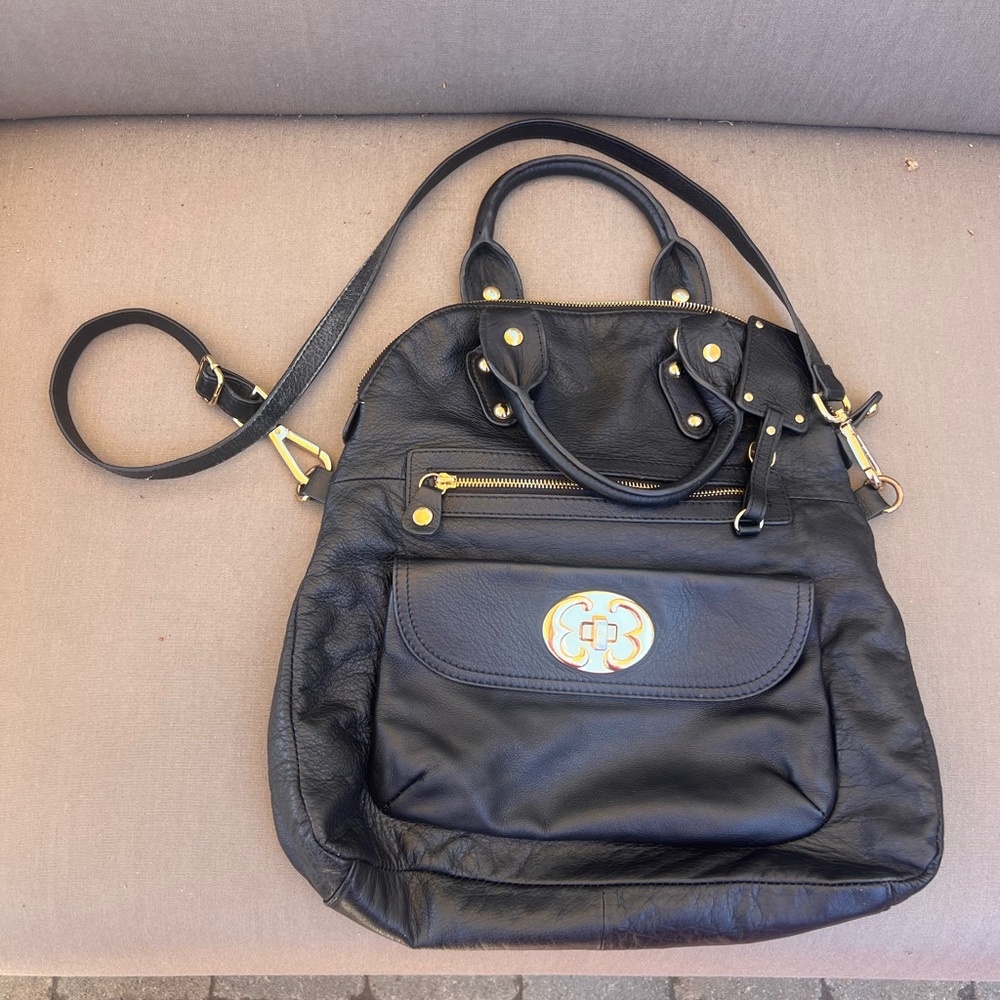Emma Fox Soft Leather Handbag Satchel Purse Crossbody Black Large Bag